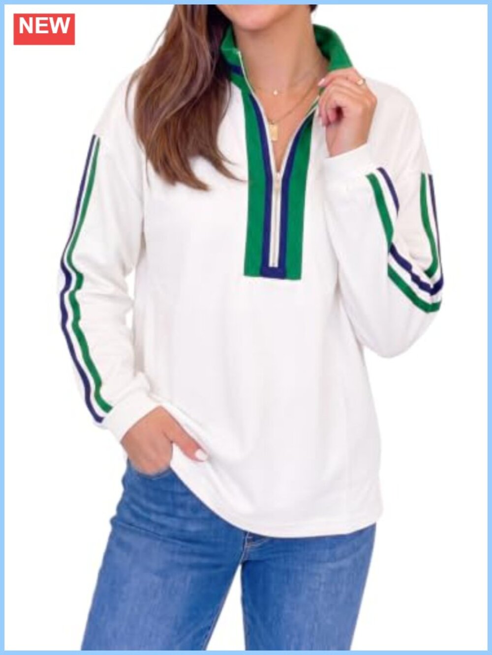 Womens Half Zip Sweatshirt Mock Neck Stripe Pullover Long Sleeve